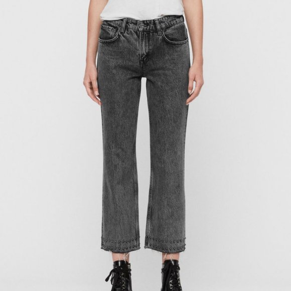 All Saints | Ava Studded Hem Straight Leg HR Jeans - Picture 1 of 15